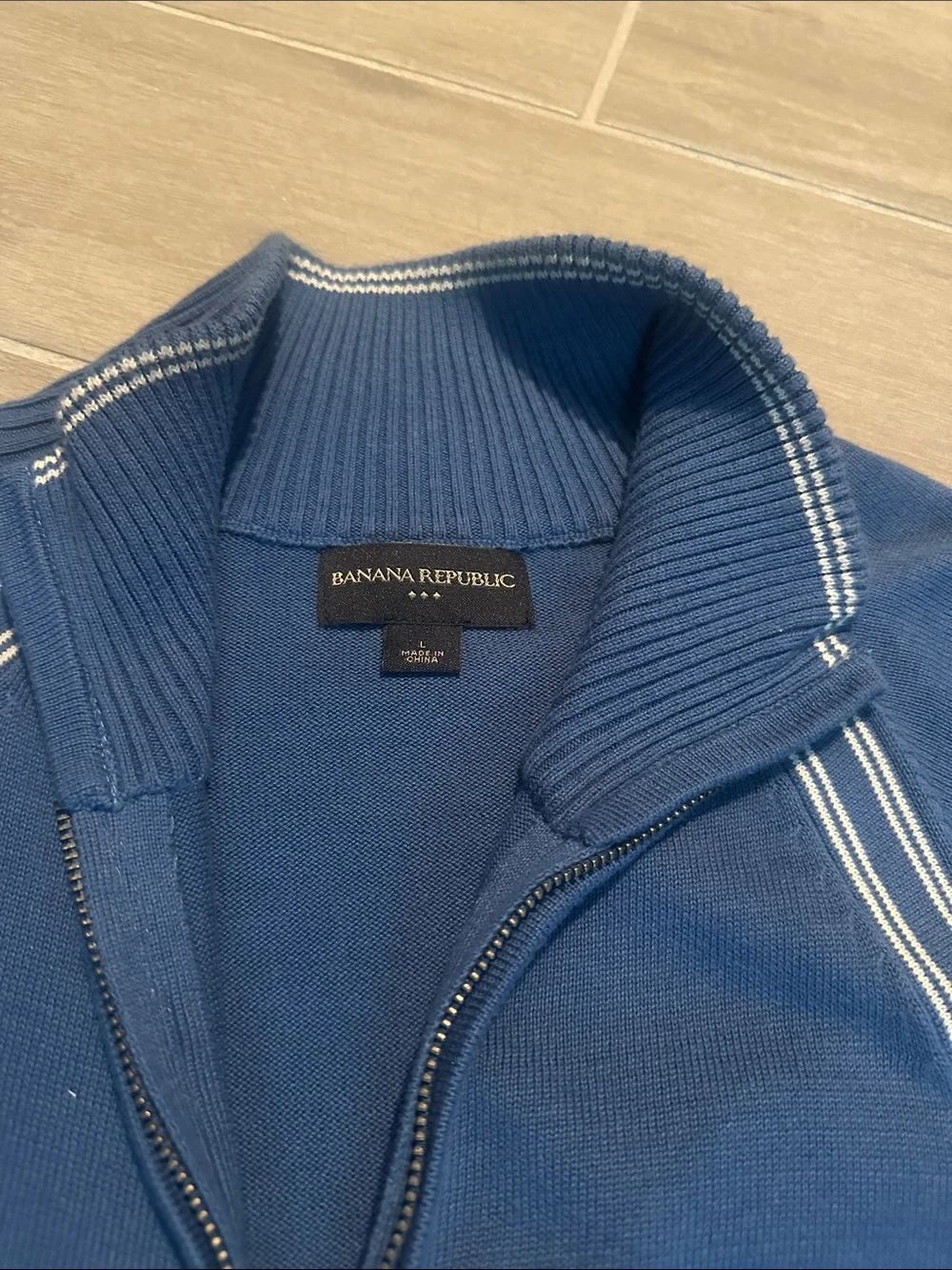 Banana Republic Blue Zip-Front Lightweight Jacket with White Stripe